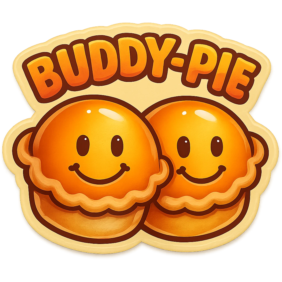 A sticker of a buddy-pie badge emoji