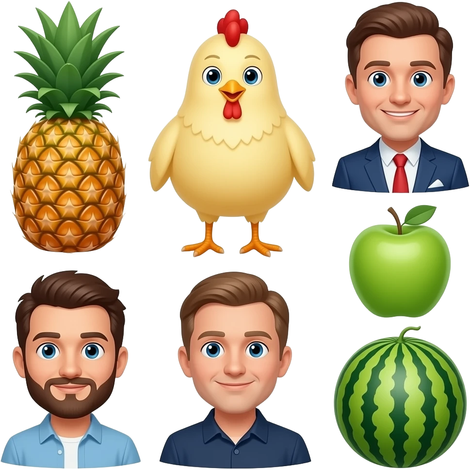 Patrick pineapple chick cherry Andy Apple tom watermelon emoji