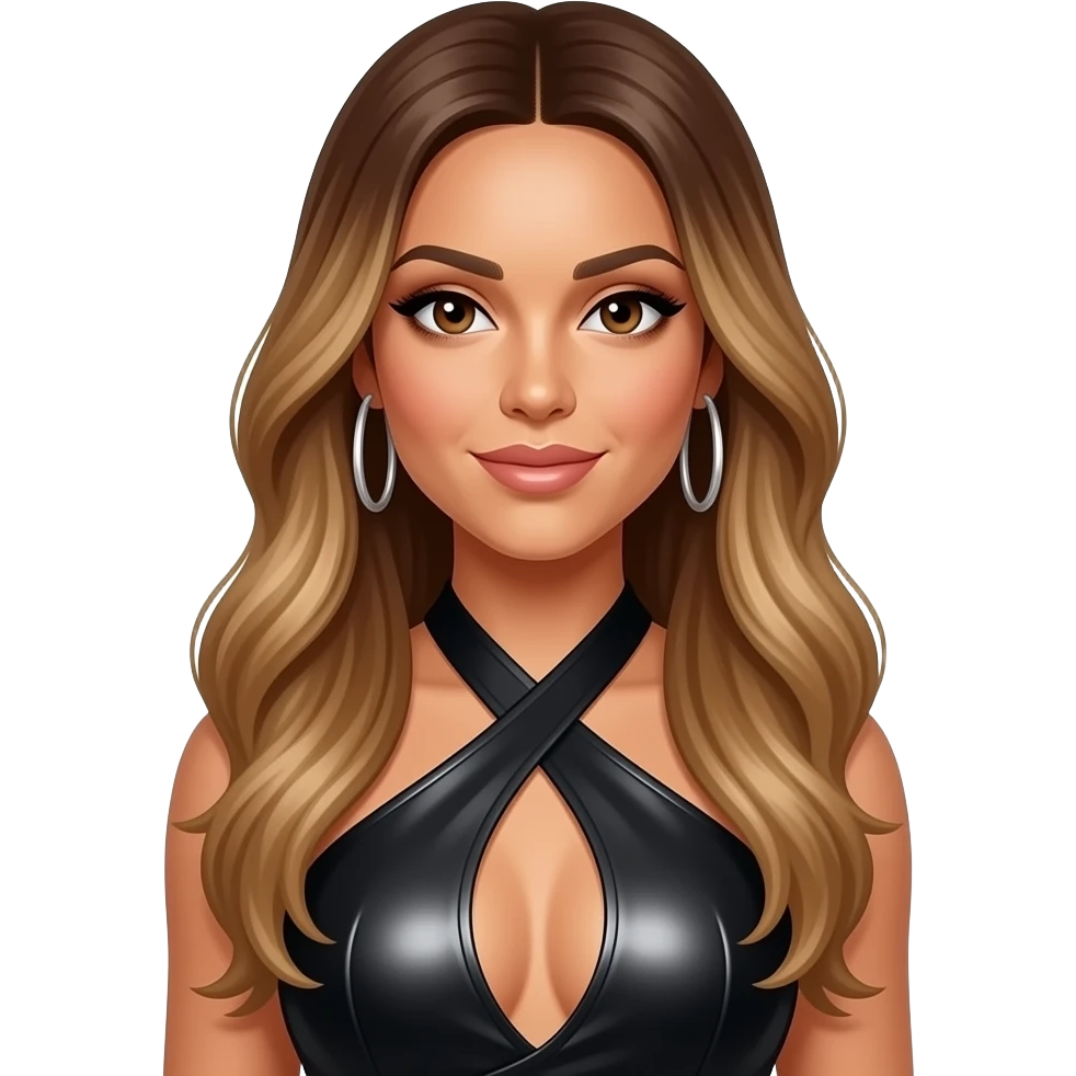 Adrienne Bailon from 3lw with brown eyes, long golden brown hair, black metallic halter dress, silver earrings emoji