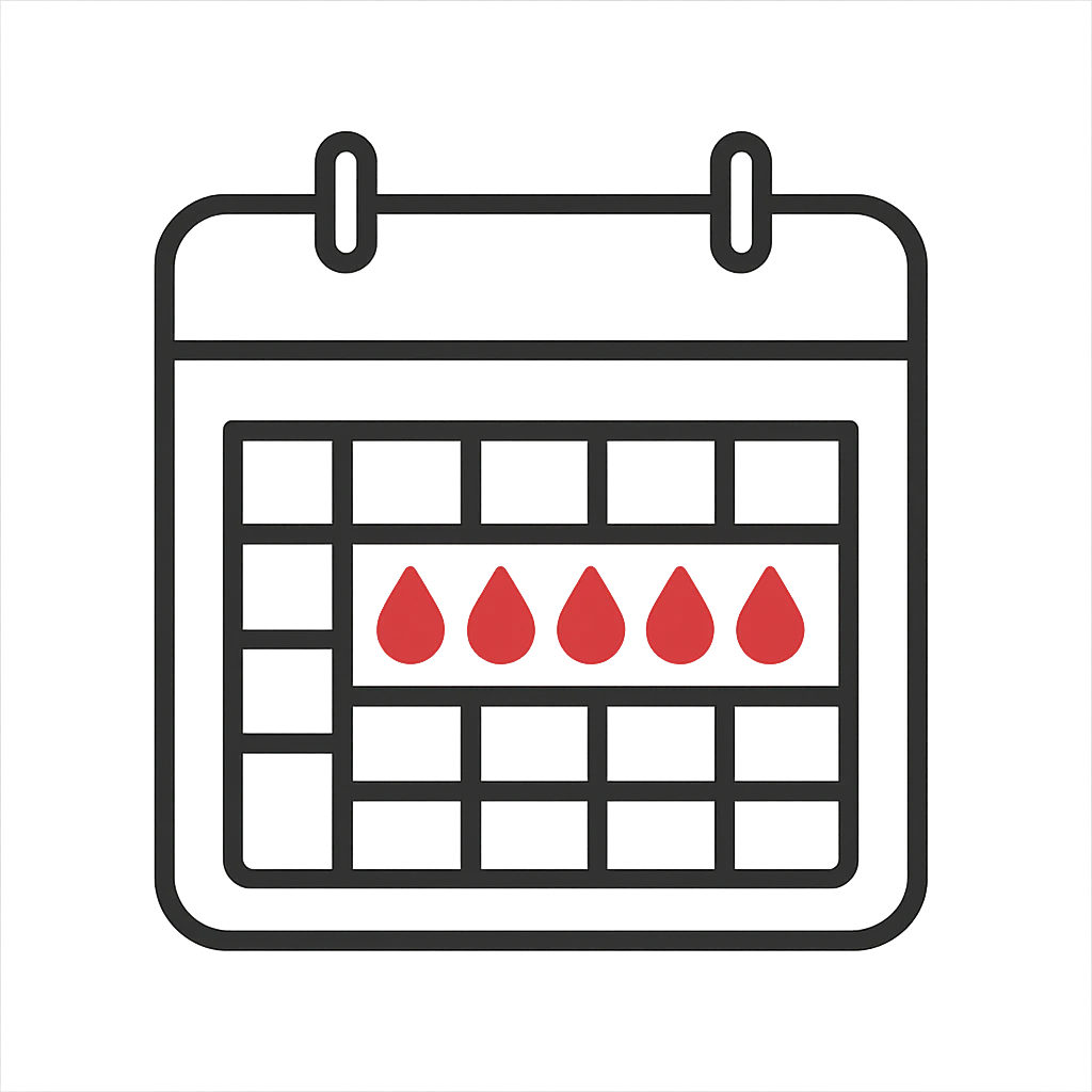 calendario con 5 giorni di fila segnati per il ciclo emoji