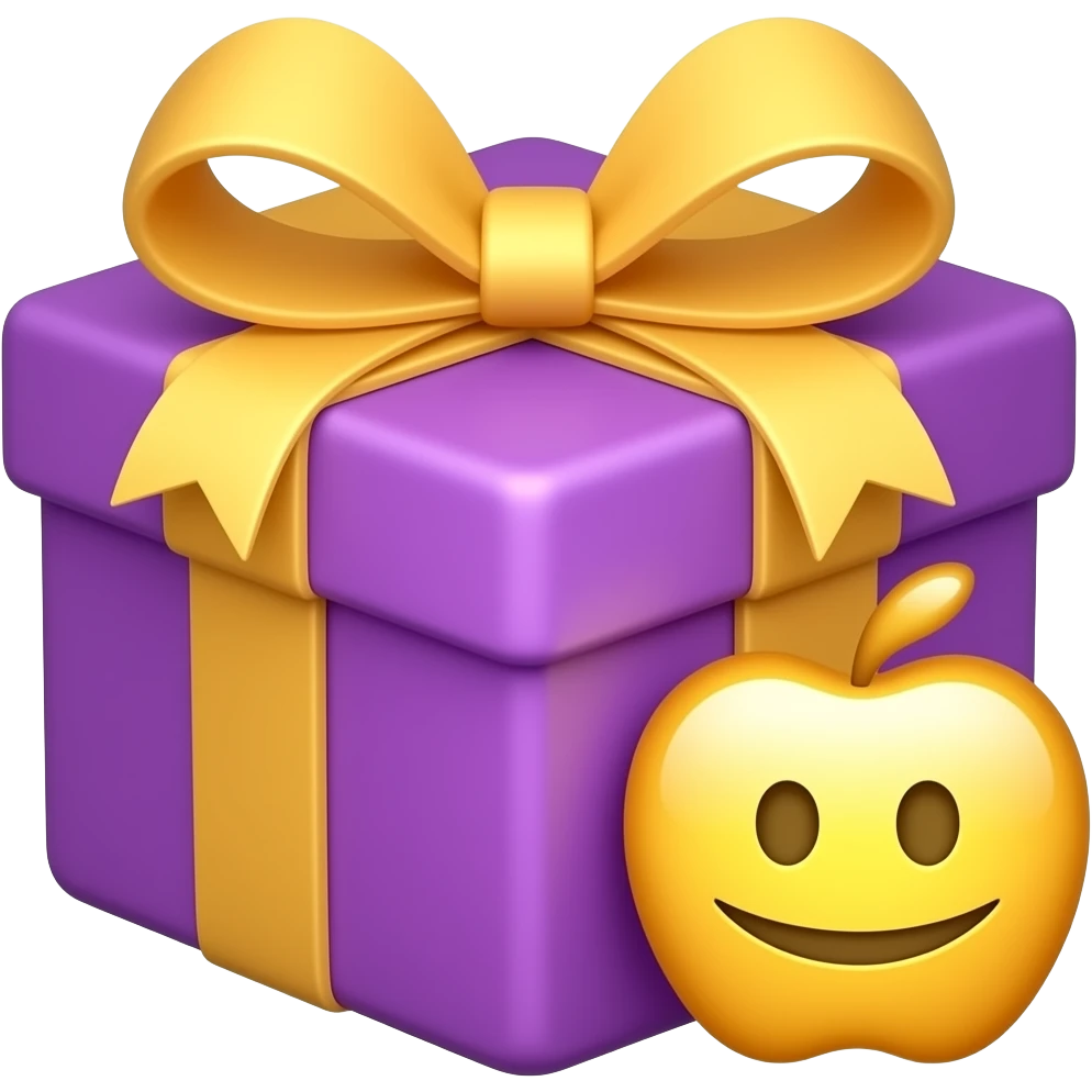 Purple and yellow wrapped gift box with ribbon bow ios emoji Apple iphone emoji