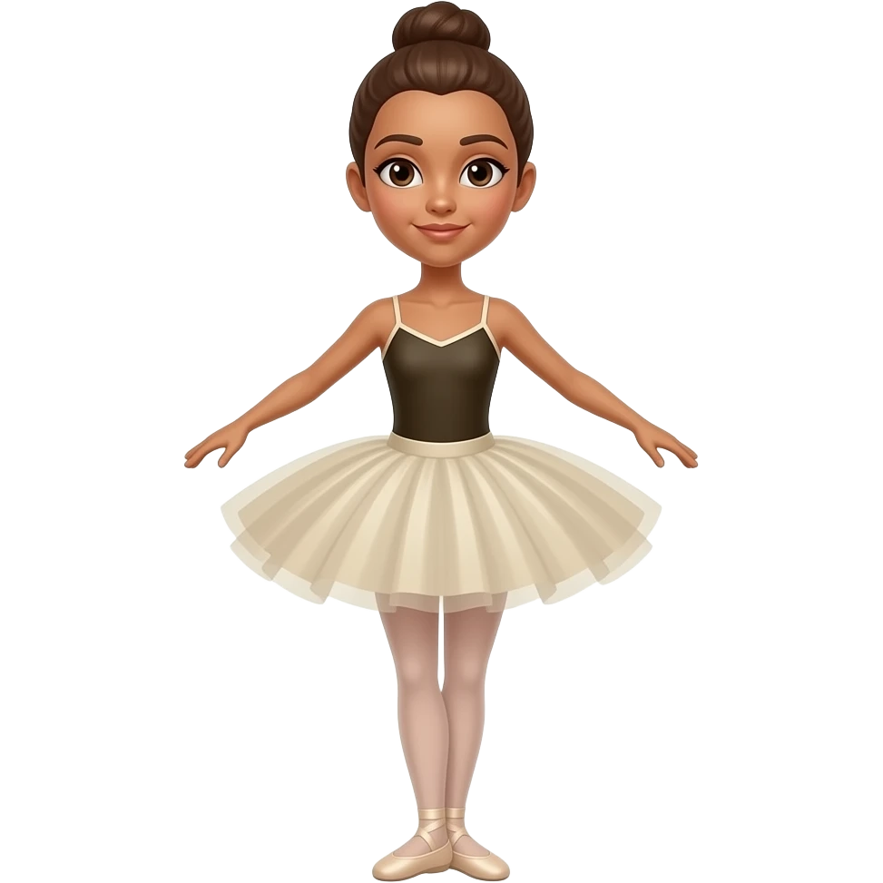 Dancer with no arms and brown hair in a bun. Tan skin, brown eyes, full body with clothes on emoji
