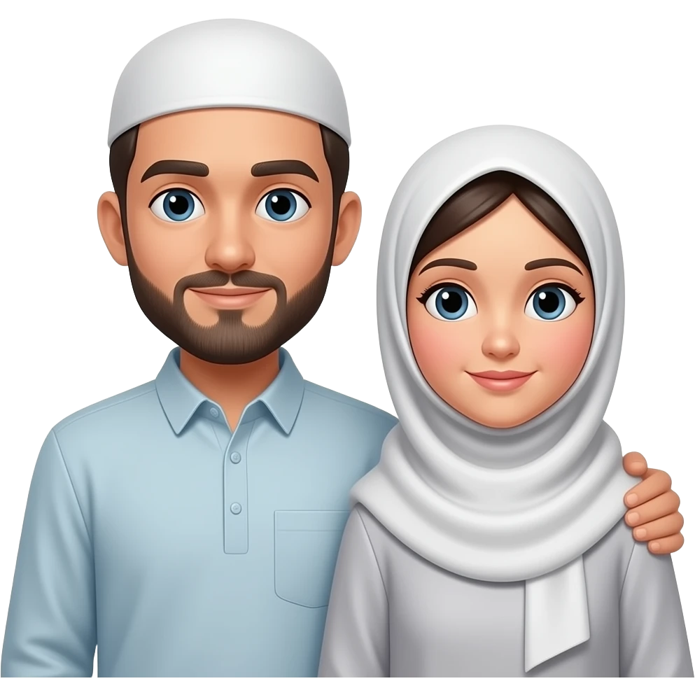 crée moi des parents musulumans avec la femme voilée sans qu'on voit ses cheveux emoji