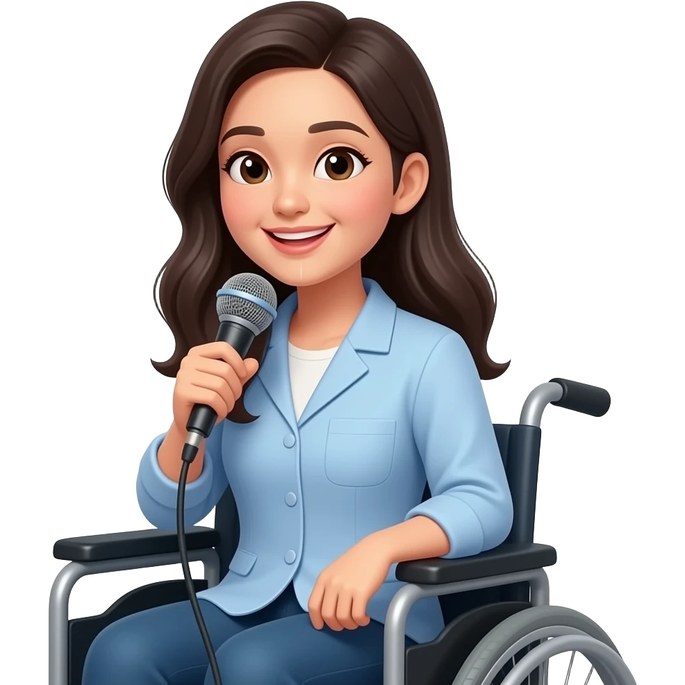 Asian woman with long hair in a wheelchair interviewee emoji