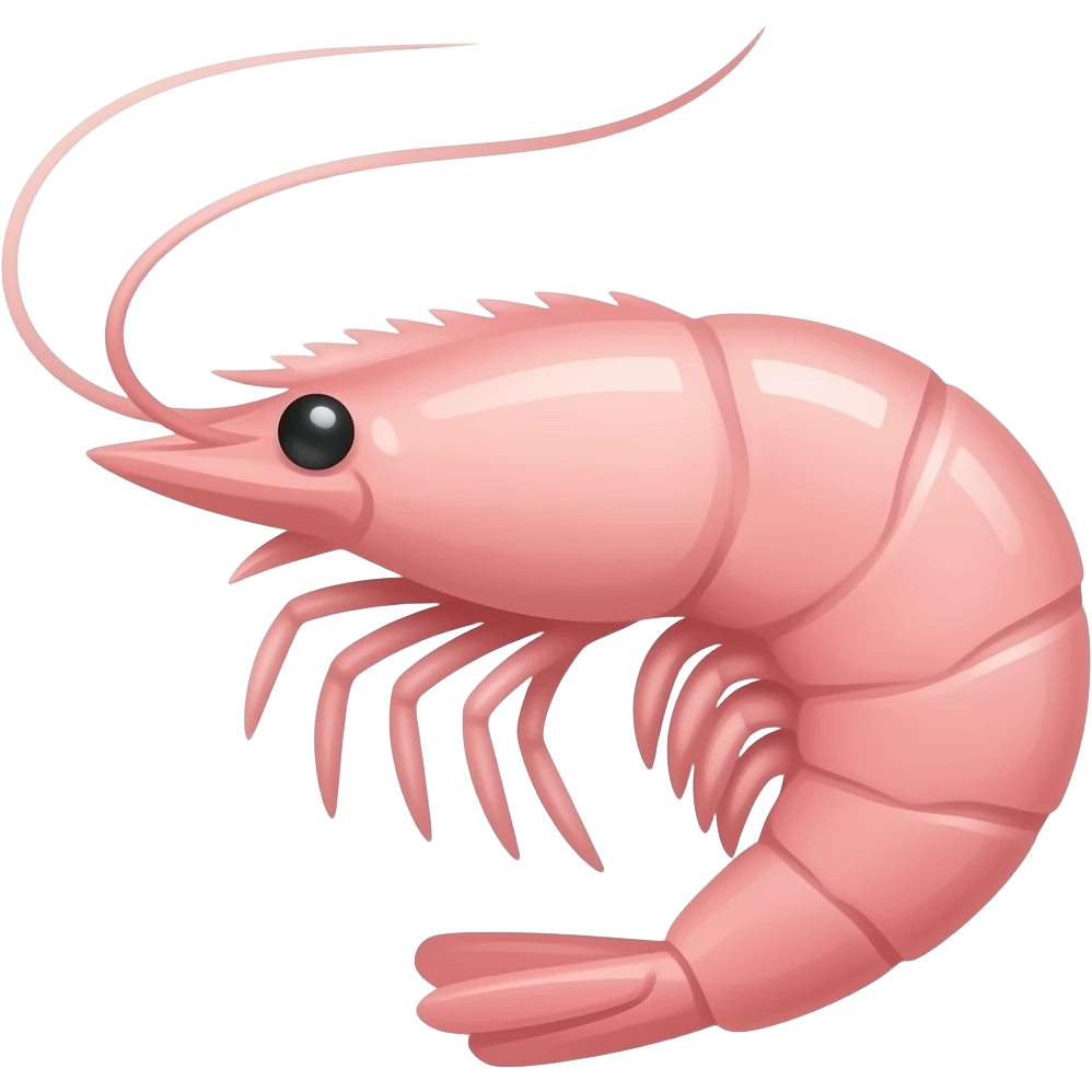 2D render iPhone emoji png of a detailed pink pink shrimp emoji