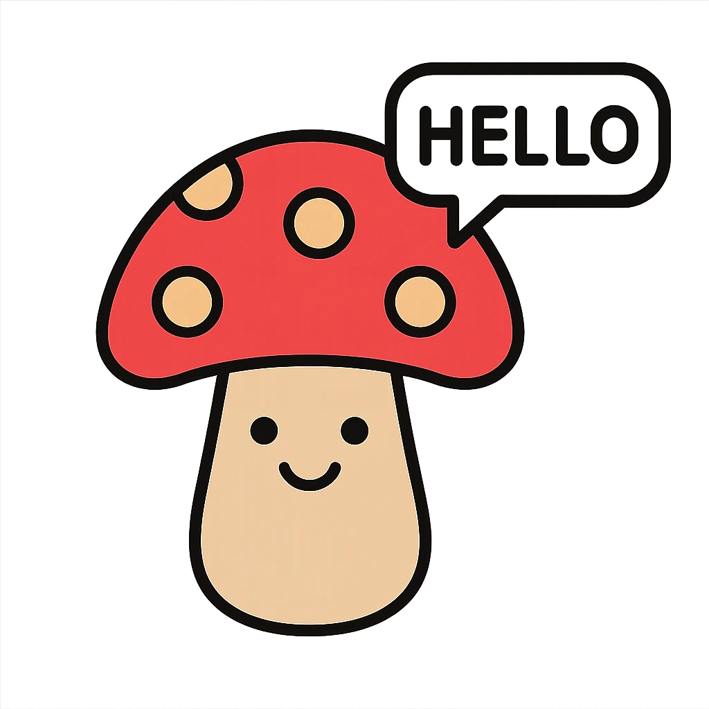 red mushroom with friendly greeting, lineal color icon with black outlines emoji
