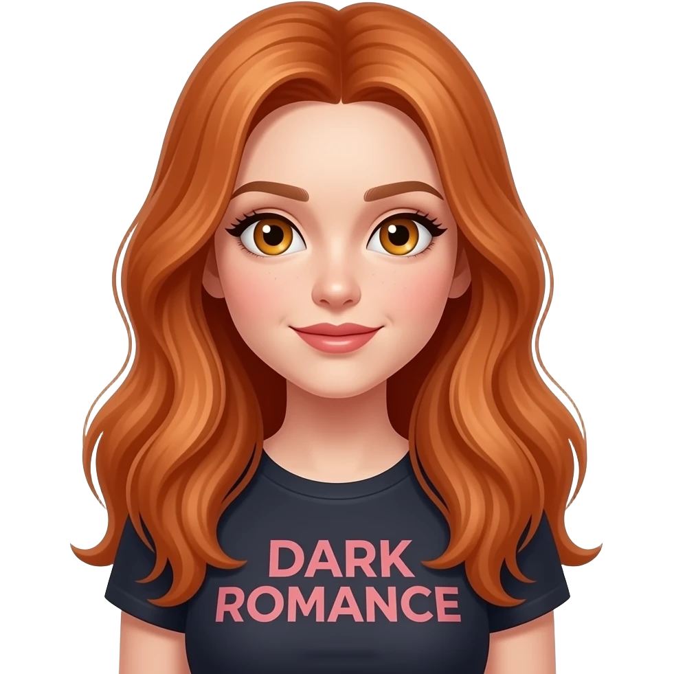 sexy girl with long ginger hair and ginger eyes a top with DARK ROMANCE written on it emoji