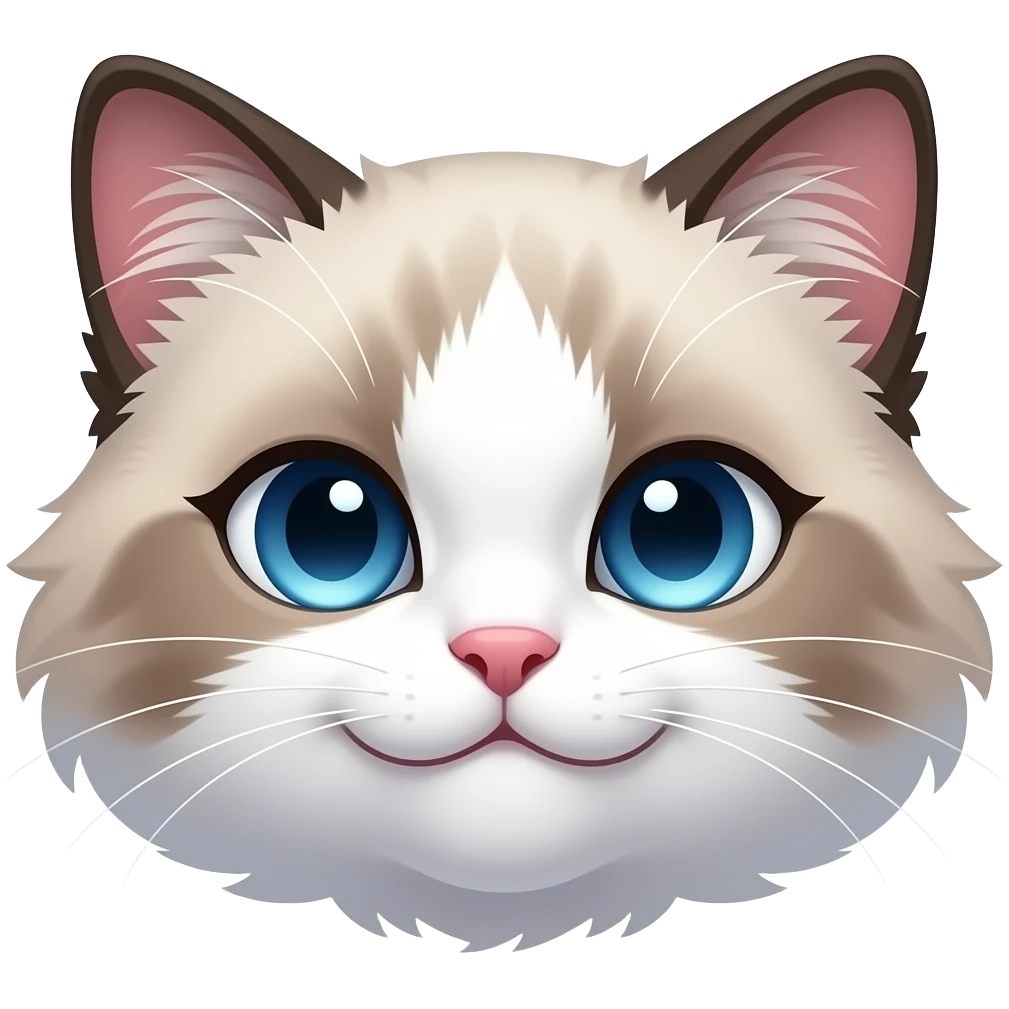 sexy anime kitty head with blue eyes and long white fur smiling emoji