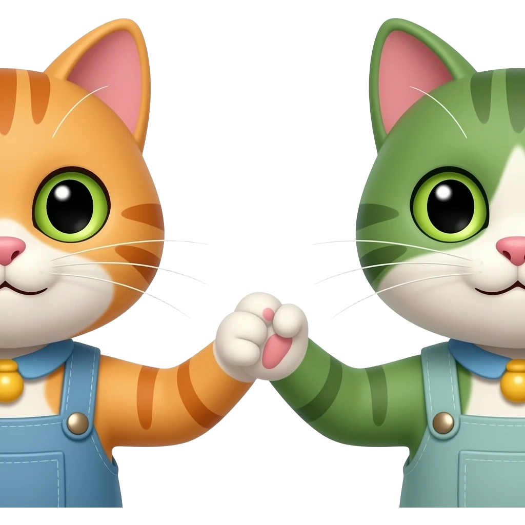 handshake of red and green cats, closeup emoji