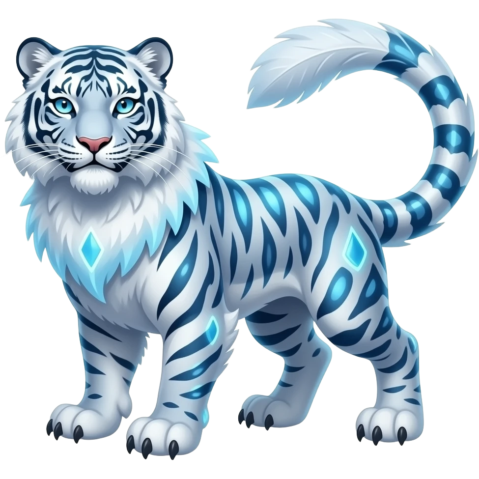 Fantasy tribal-patterned elemental magical mysterious mystical snowy icy furry fuzzy fluffy Shiny futuristic feathery beautiful gorgeous snow-leopard-Sabretooth-tiger-velociraptor-Absol-Hybrid emoji