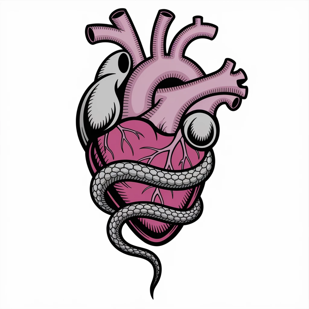 gothic heart with a silver snake emoji
