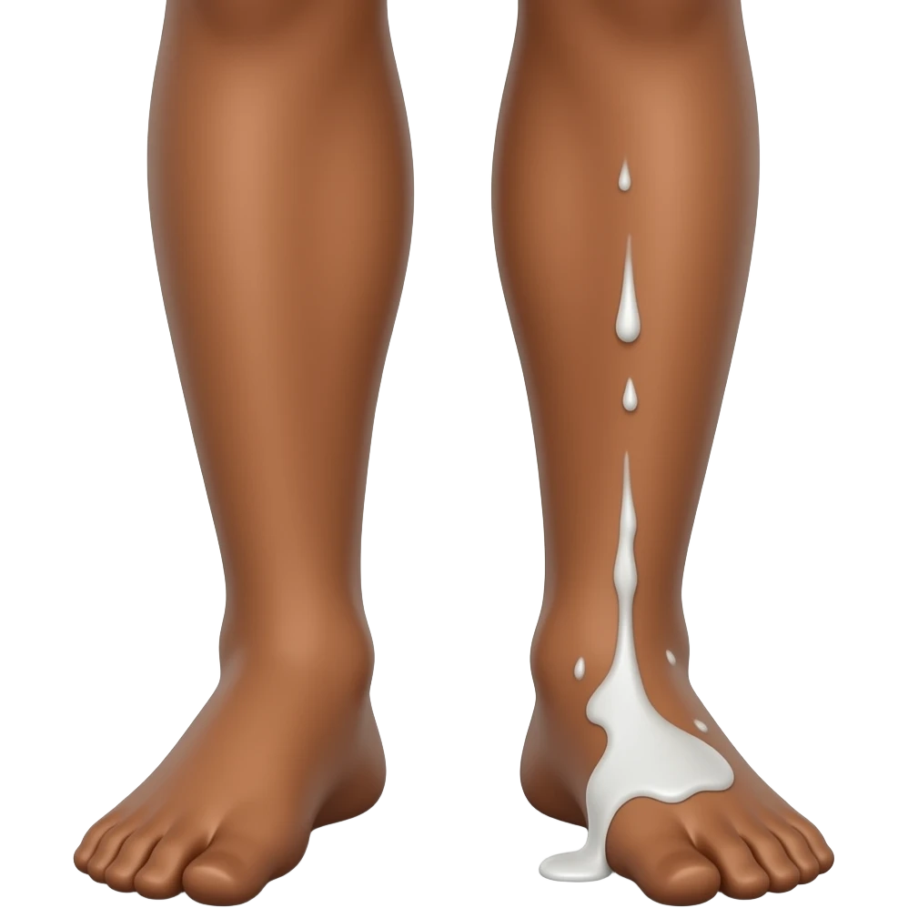 Dripping white juice between brown leg emoji