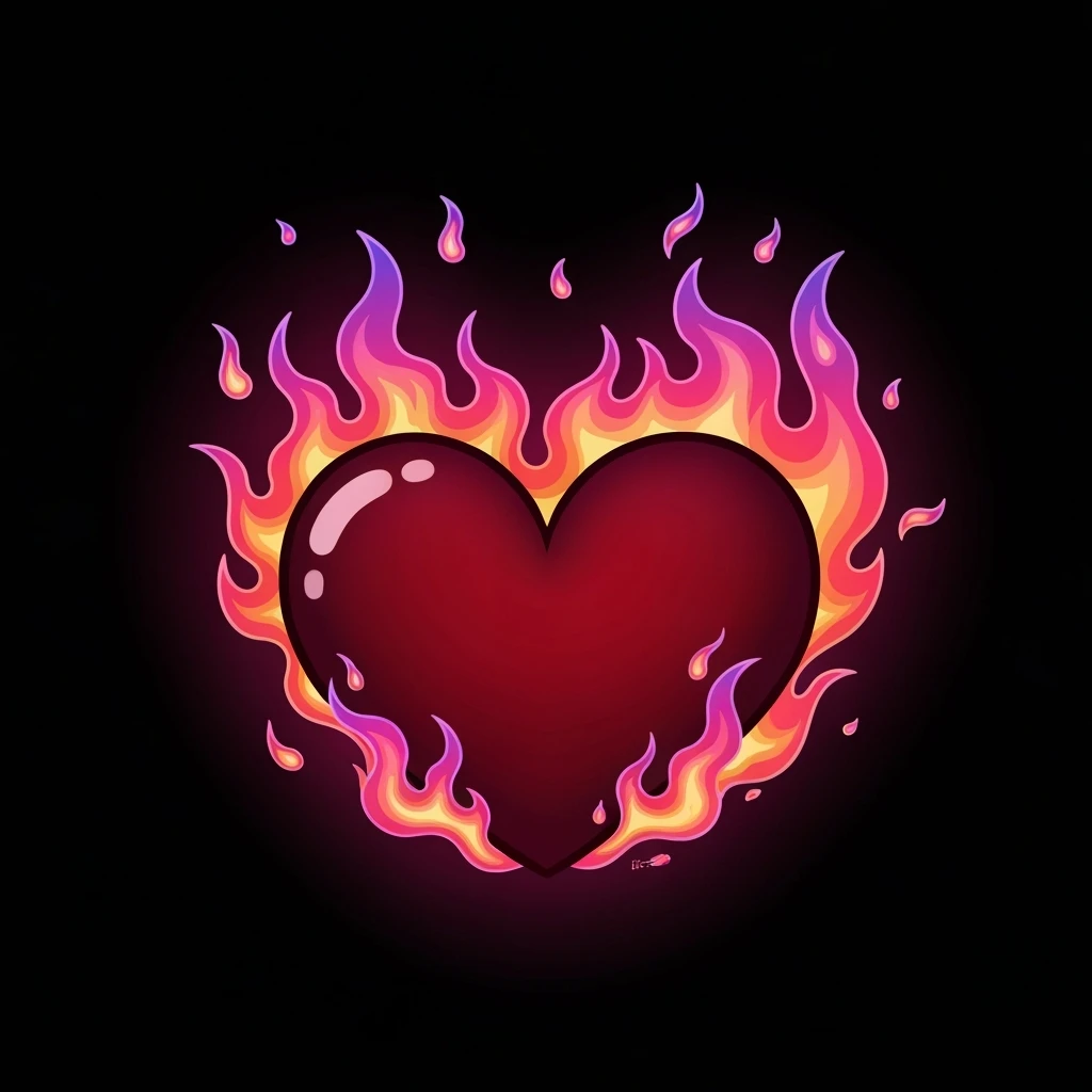 cute emo heart with flames emoji