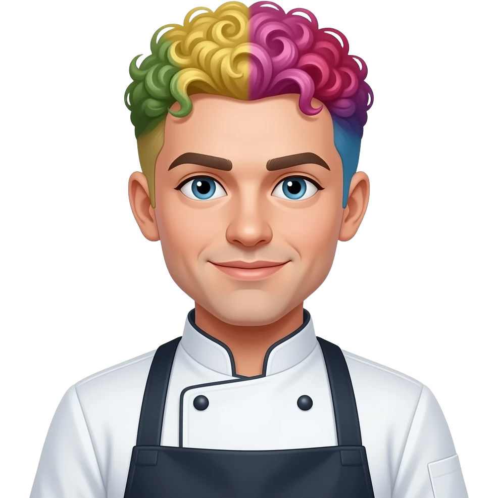 a chef with an apron and curly hair with a fade on the sides - nonbinary emoji