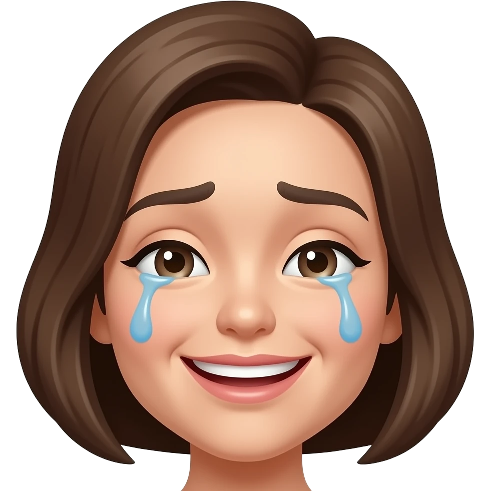 make a round circle emoji face and also make her cry but make her smile emoji