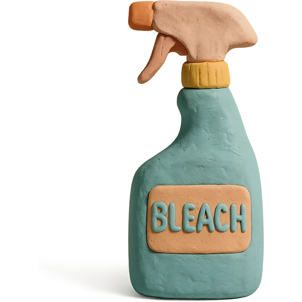 close-up of bleach spray bottle with trigger in claymation style, soft lighting, pastel colors emoji