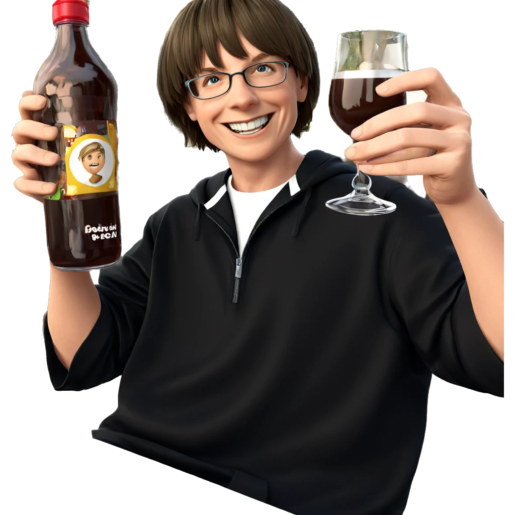 smiling boy with a drink emoji
