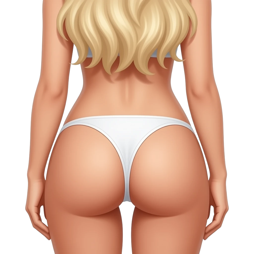 Blonde women in a white thong showing her butt emoji