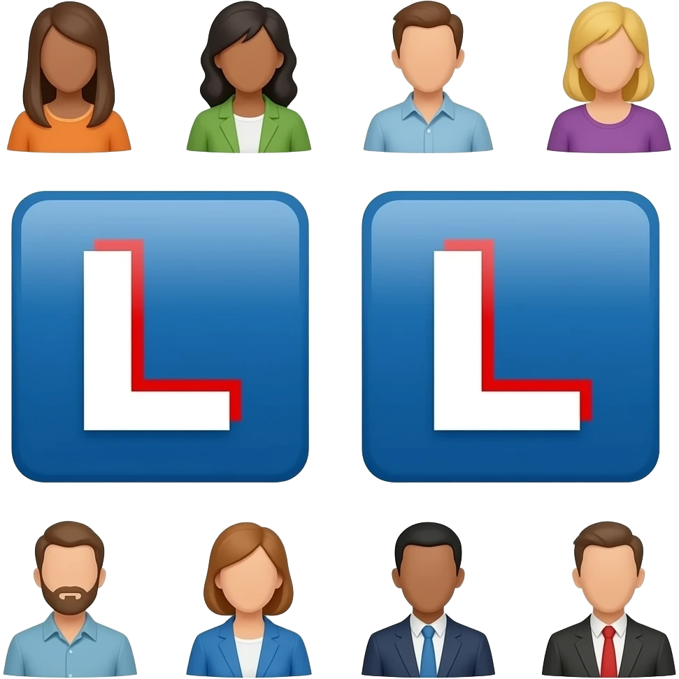 😷emojis.com dos emojis com a letra L com fundo azul em branco central de vermelho com o pessoal emoji