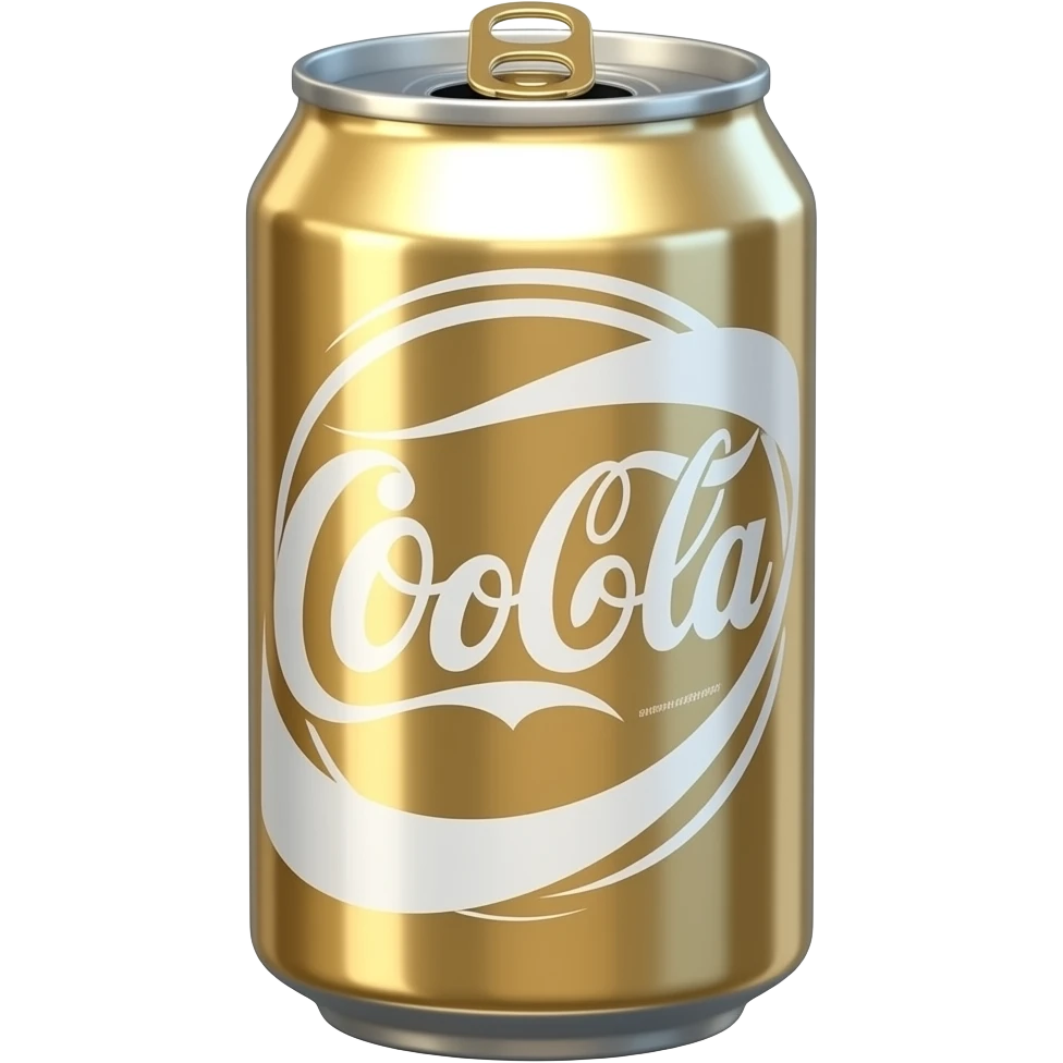 Image hyperréaliste et accrocheuse d'une cannette de soda kawaii. Ajoute subtilité pour renforcer l'impression de luxe de la scène. L'ensemble est isolée sur un fond blanc. emoji
