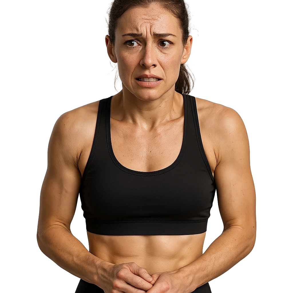 donna fitness nervosa, iperrealistica 4k emoji