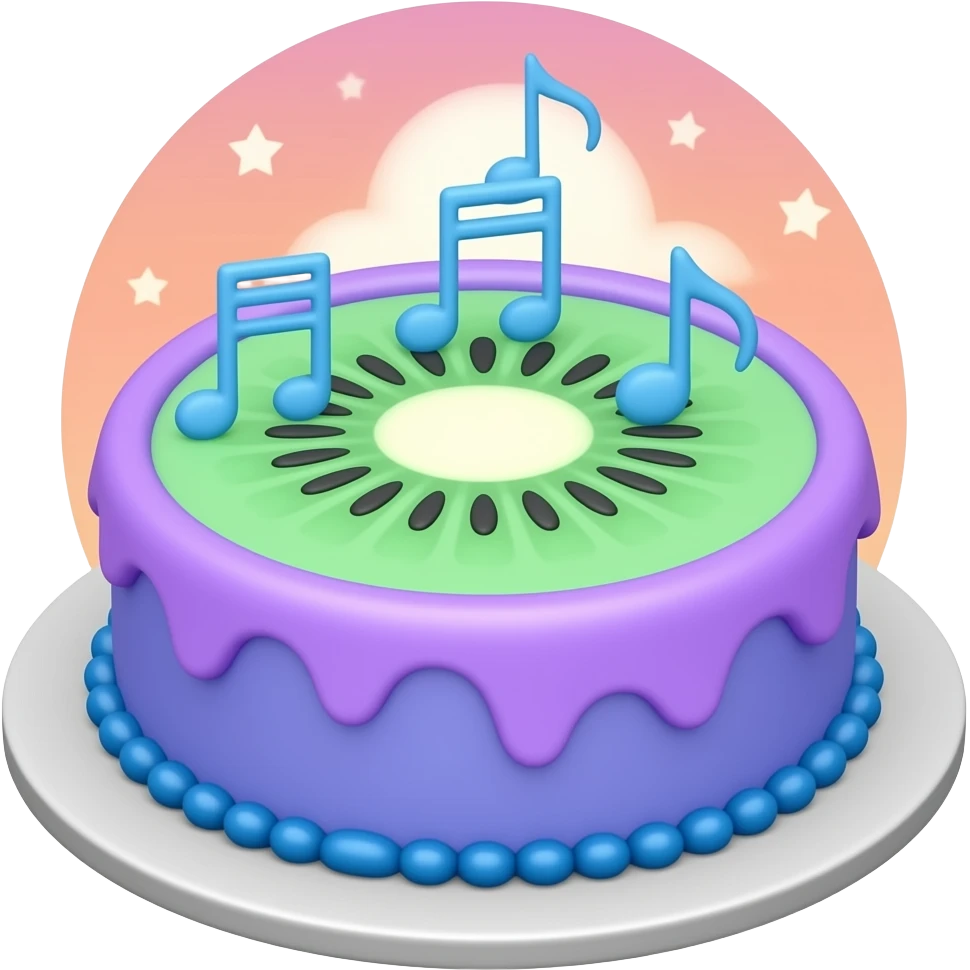 A purple and blue Kiwi music sunset spring cake emoji