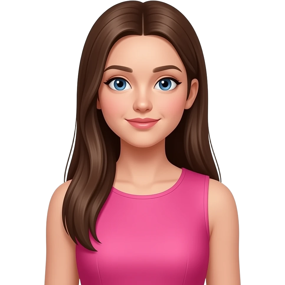 realistic beautiful White long straight brown girl wearing hot pink sleeveless dress emoji