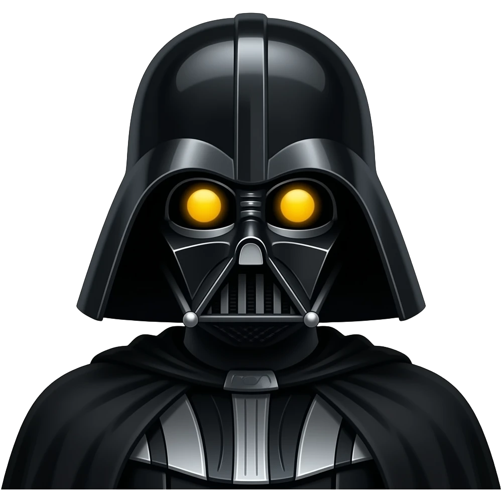 Sith emoji, black hood, glowing yellow eyes, flat design icon style emoji
