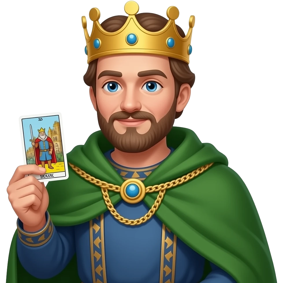 medieval king Holding Tarot Card green cape emoji