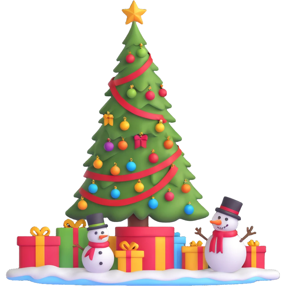 christmas tree, decorations, gifts, snowman, christmas atmosphere emoji set emoji