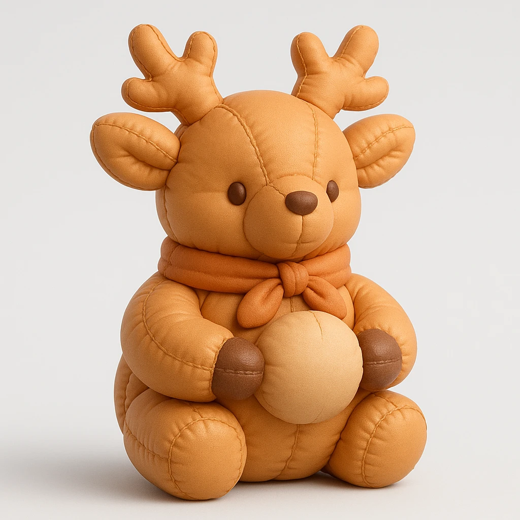 a deer with a ribbon scarf, holding something, cushion style emoji