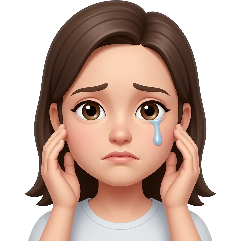 Make it a girl and a little pale, make her catch her ears and look sad, don't make her cry and the hands should catch her earlobes emoji