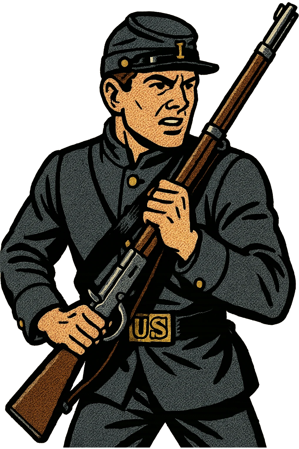 An American soldier from the 1860s in a union uniform carrying a rifle emoji