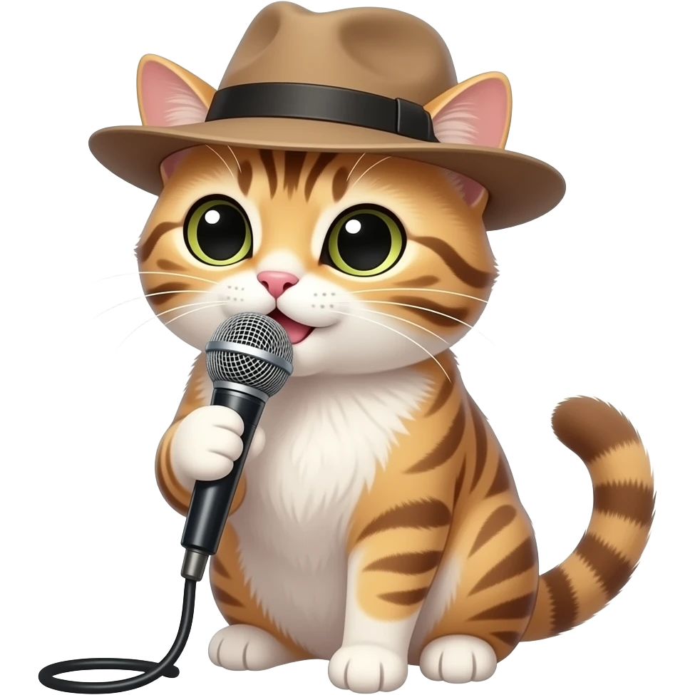 cat with hat and hold singing mic close to mouth emoji
