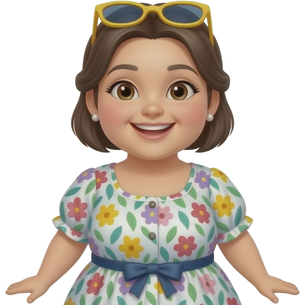 Simple emoji face of a happy young chubby female wearing a dress emoji