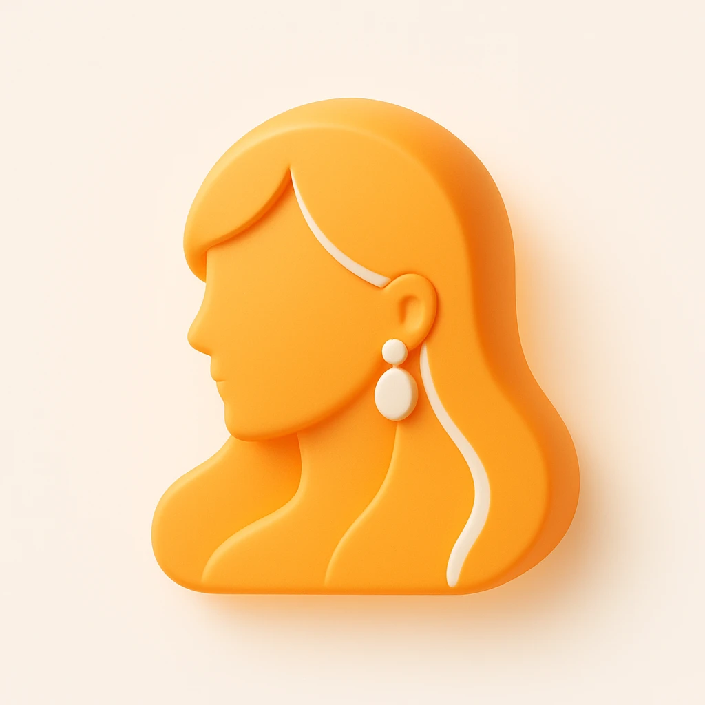3D orange style head of a woman, with long flowing hair and earrings emoji