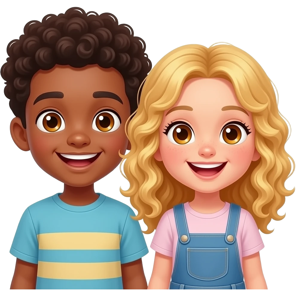 Chico negro y chica rubia pelo rizado ojos miel riéndose los dos mucho emoji