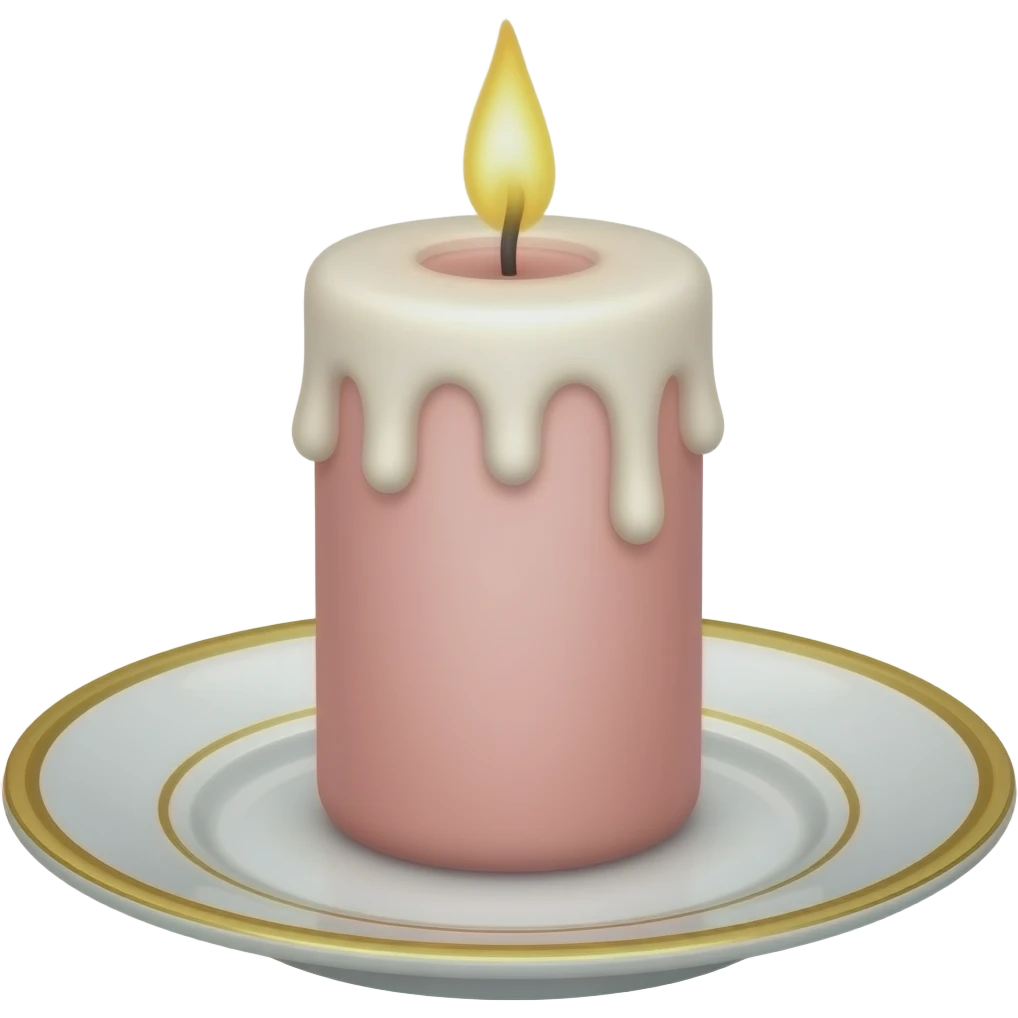 Thin tall petite cute slim dainty Pastel Reddish-pinkish and gold and white vintage candle on a plate emoji