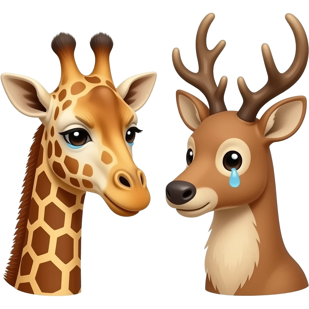Einfacher Giraffenkopf traurig und Elchkopf traurig und schauen sich an emoji