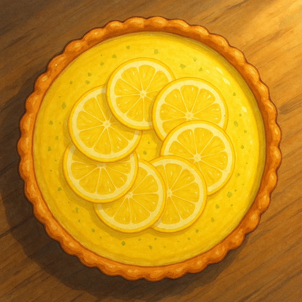 lemon tart viewed from above, realistic, detailed, Ghibli style emoji
