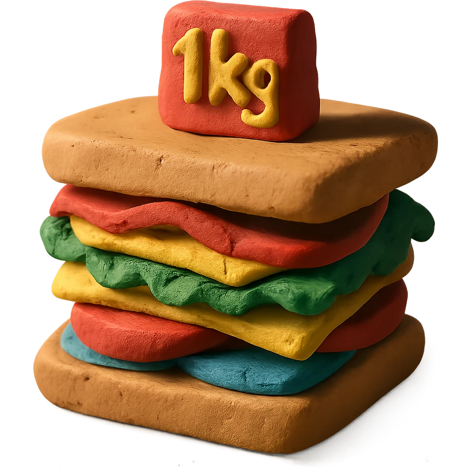 claymation style big sandwich with '1kg' on top emoji