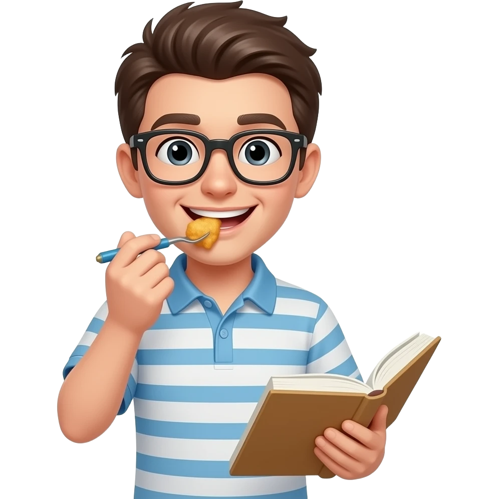 A guy that is eating homework emoji