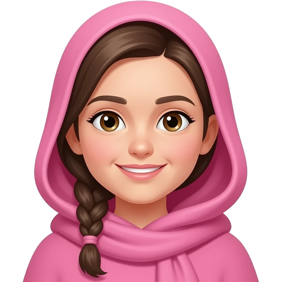 I want it like a like a girl wearing shawl in her head pink shwal and her ears to be shown with a alite smile with a light dimple on her face and her hairstyle will be a frenchpack emoji