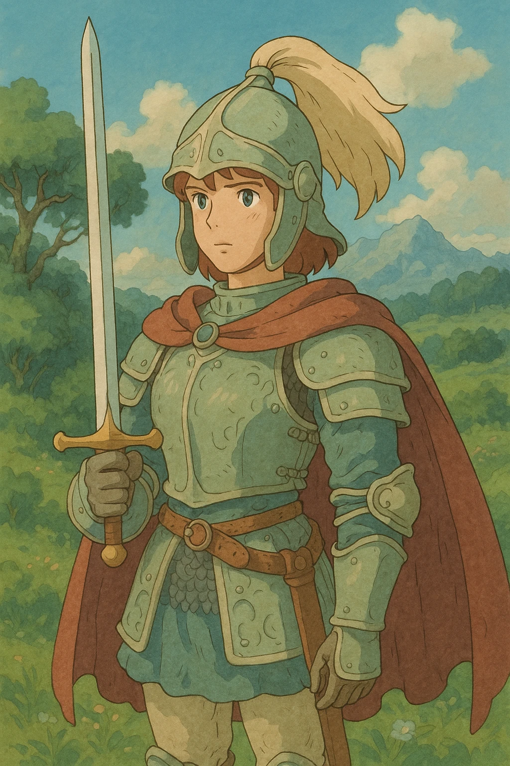 warrior with detailed armor, soft colors, fantasy background emoji