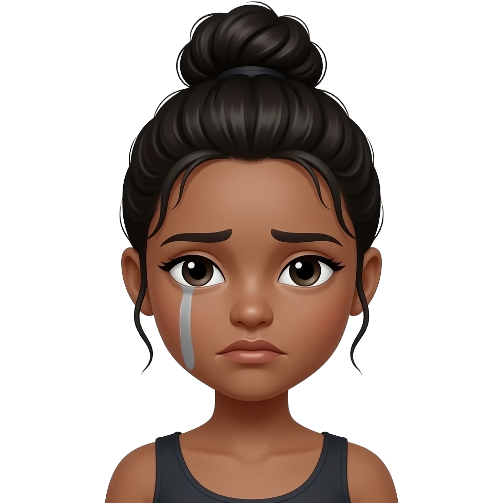 Black sad girl with high bun emoji