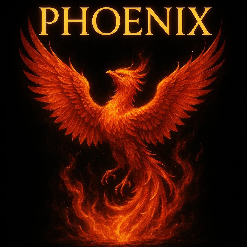 make image of phoenix with title, black background emoji