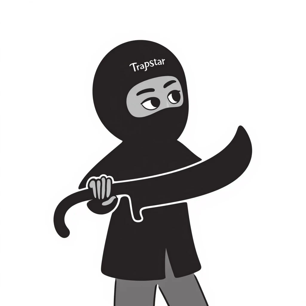 Black person with English appearance wearing a Trapstar balaclava, holding a black machete knife emoji