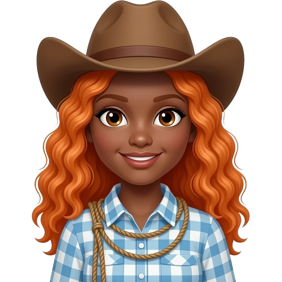 black girl ginger hair cowgirl with lassoo emoji