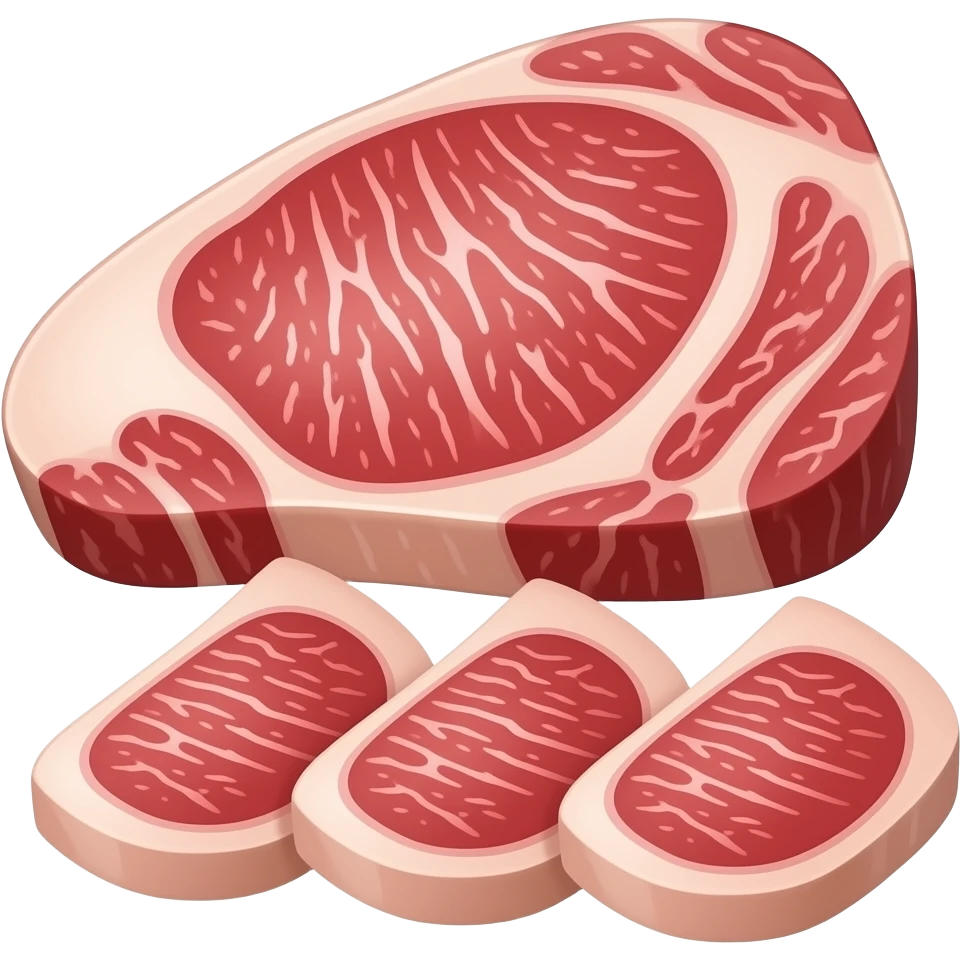 wagyu steak A5 with high score marble , big piece on behind, 3 slide piece on front, japanese styke emoji