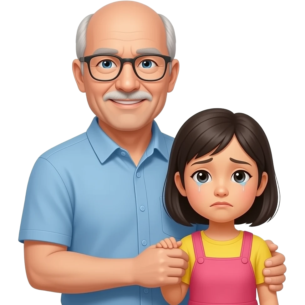 Bald 50 year old white man grabbing a small sad Asian girl who has yellow skin emoji